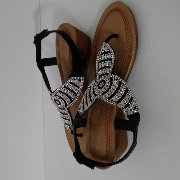 Melly Black T-Strap Sandals Platform Low Wedge Size 7 - Picture 9 of 12